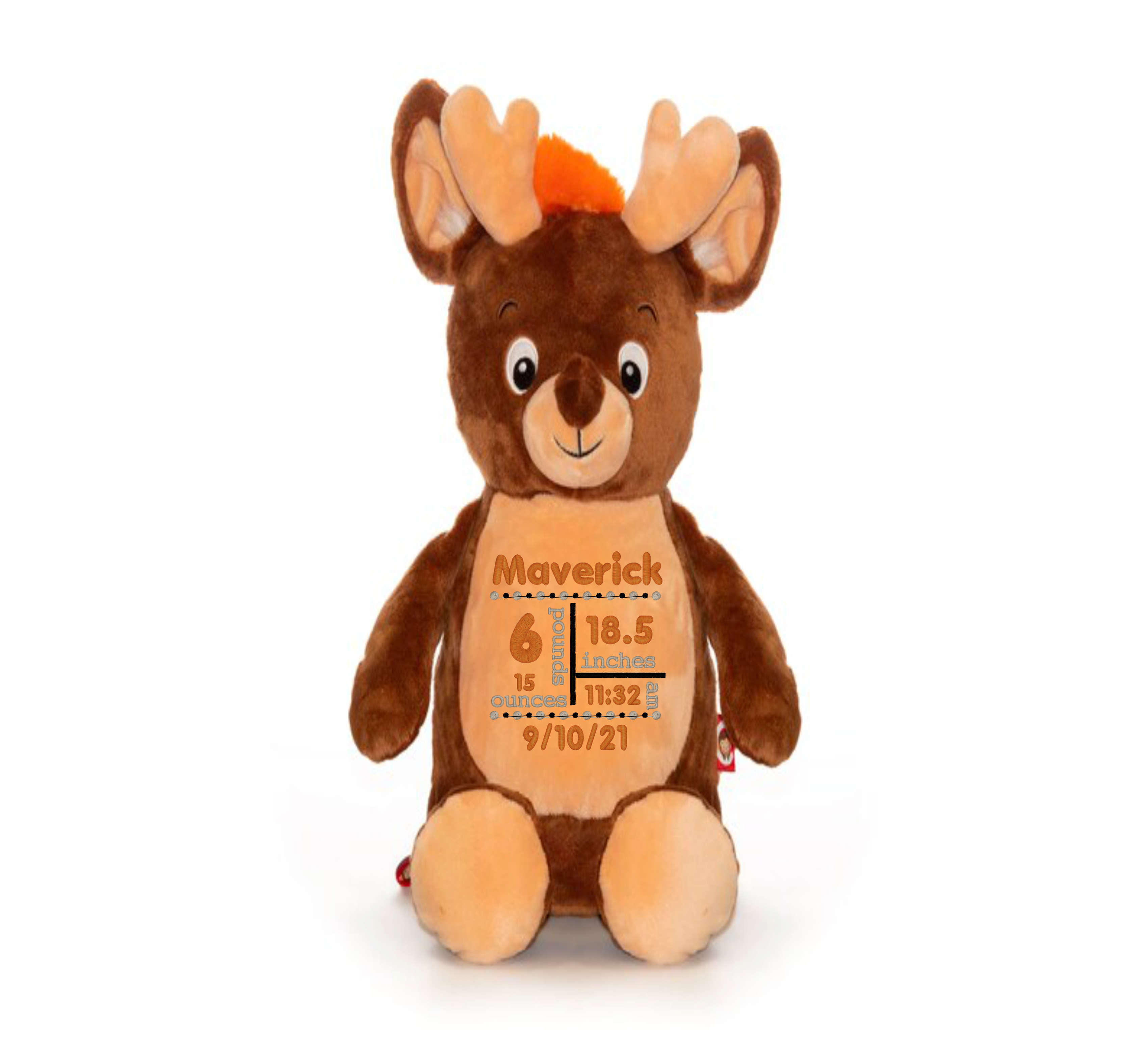 Cubbies™ Brown Deer with Orange Ears Stuffie with Custom Embroidery