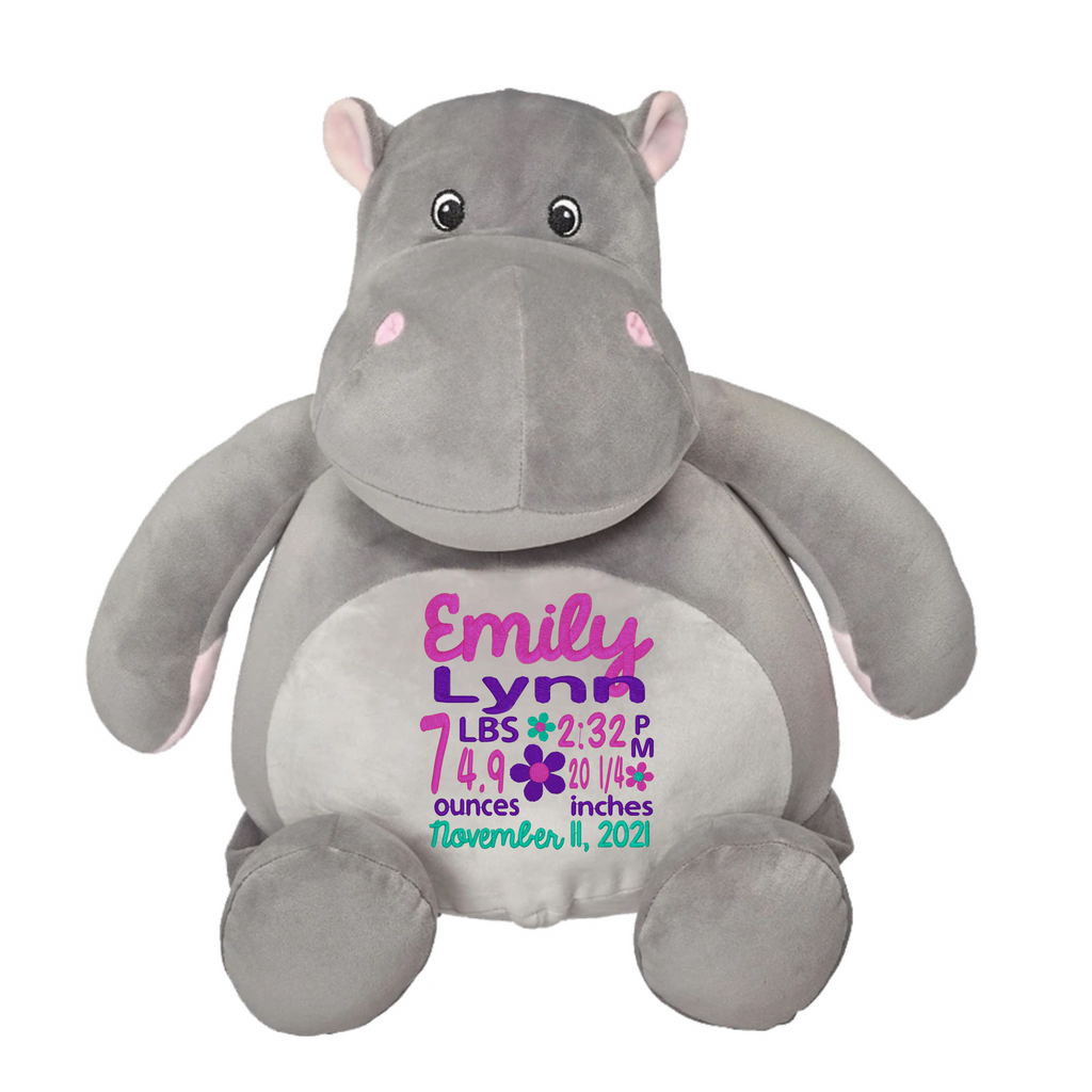Embroider Buddy Hippo Squishie Stuffie with Custom Embroidery