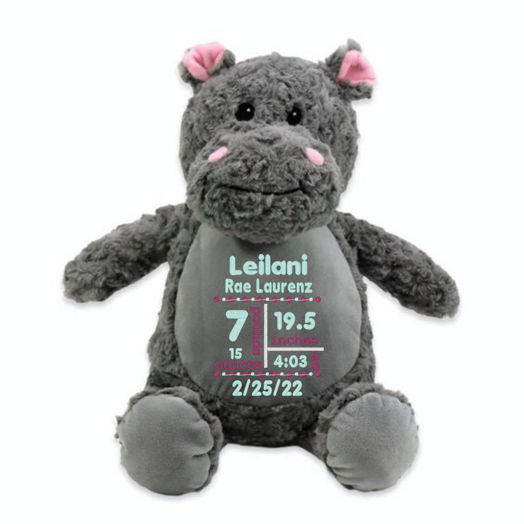 Little Elska Hippo Stuffie with Custom Embroidery