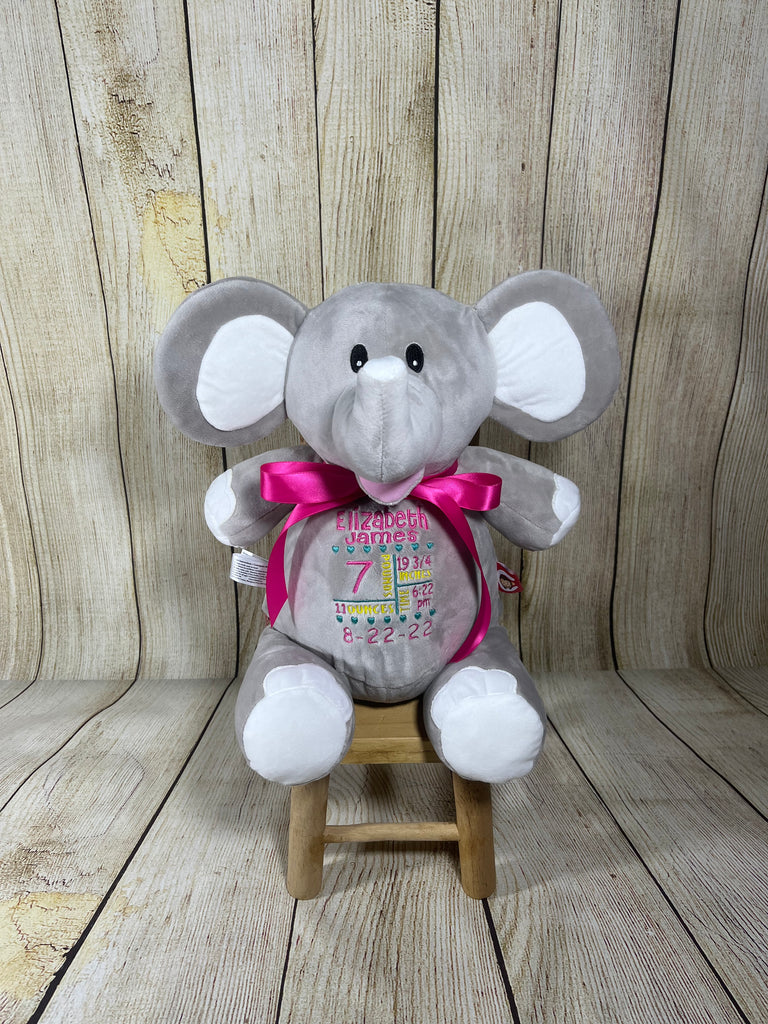 Cubbies™ Grey & White Elephant Stuffie with Custom Embroidery