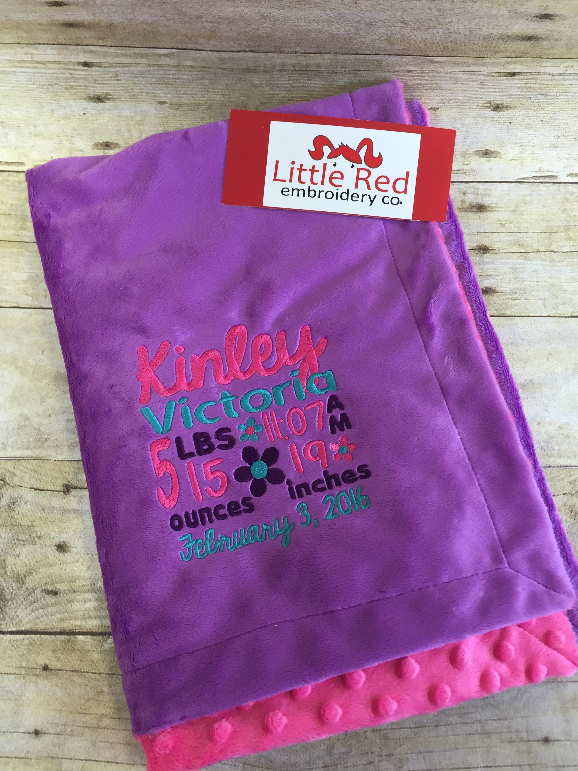 Purple Minky Smooth & Hot Pink Minky Dot Blanket