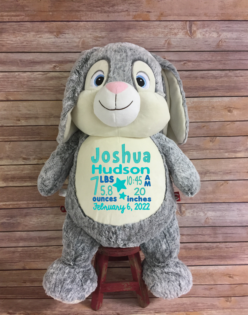 Cubbies™ JUMBO Grey Bunny Stuffie with Custom Embroidery