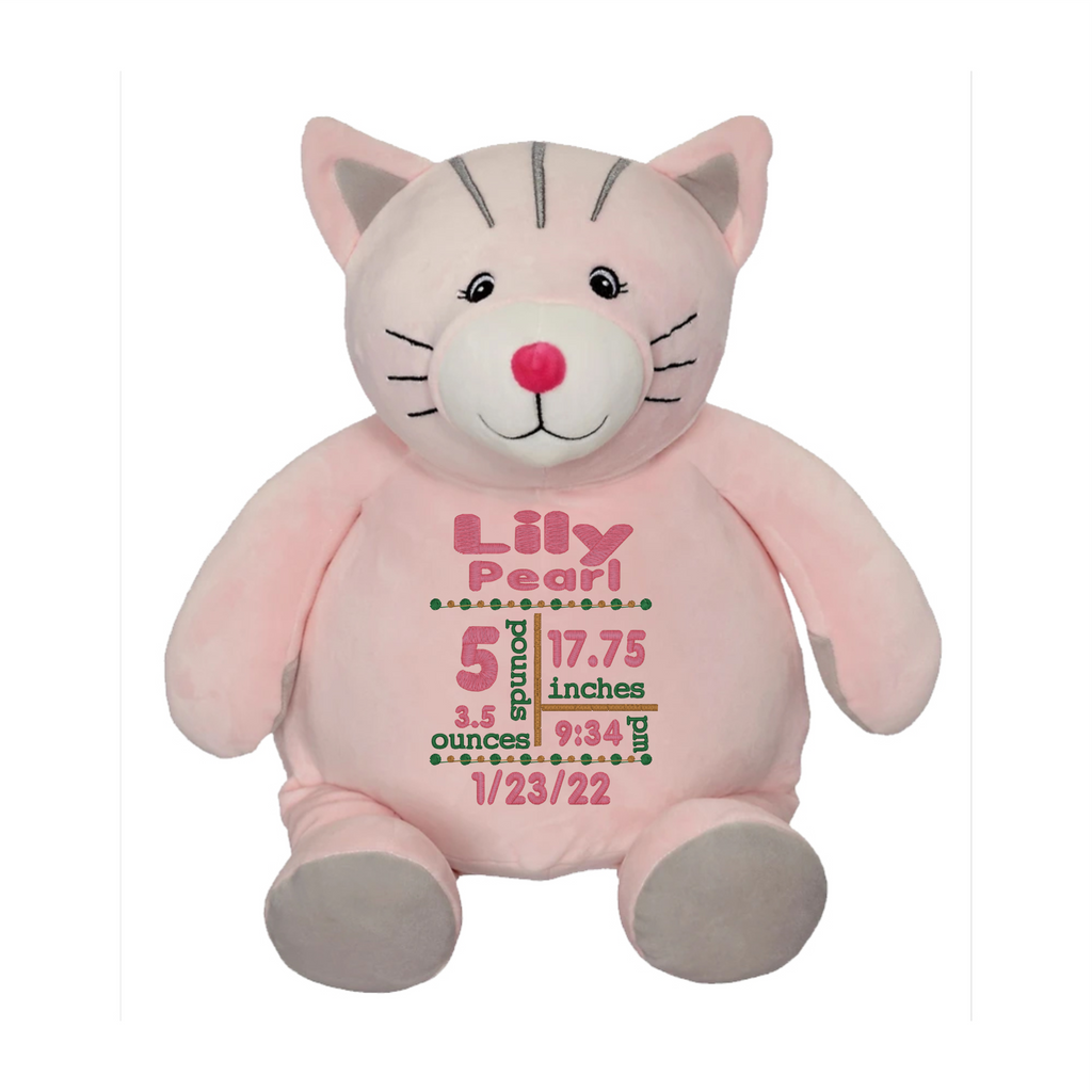 Embroider Buddy Pink Cat Squishie Stuffie with Custom Embroidery