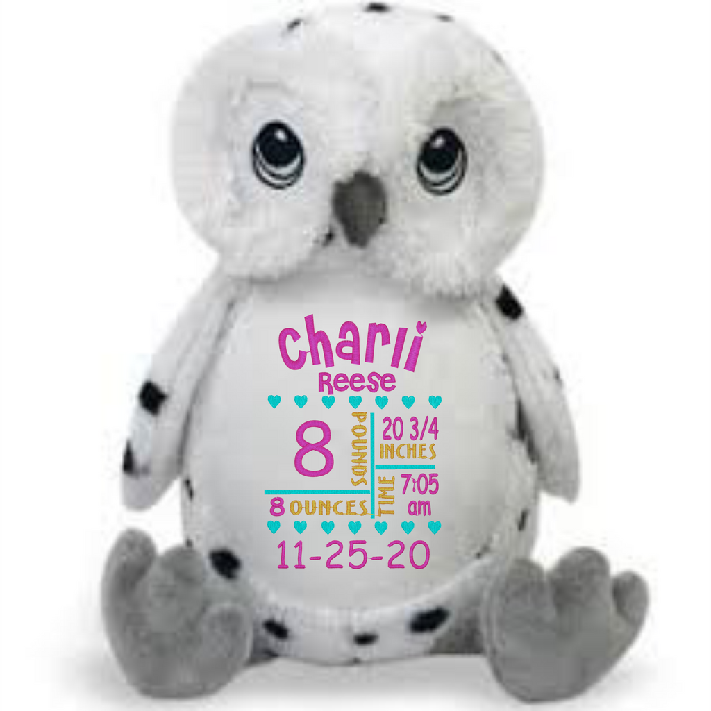 Little Elska Snowy Owl Stuffie with Custom Embroidery