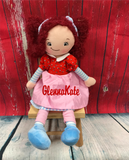Cubbies Rag Doll with Raspberry Hair - custom embroidered!
