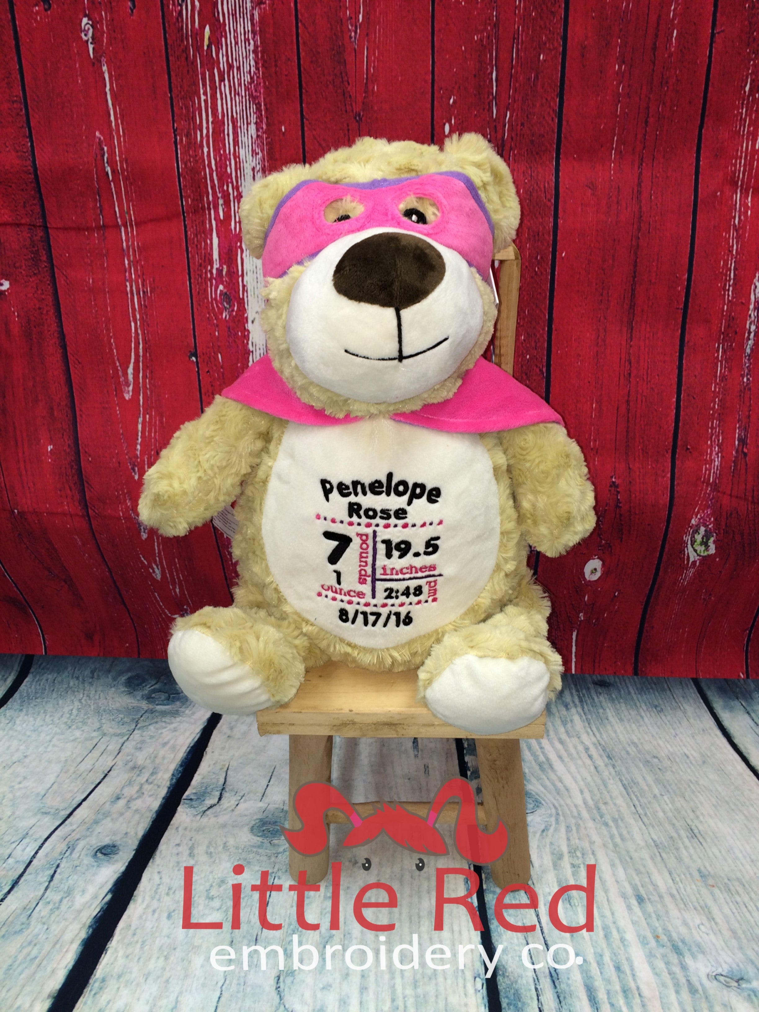 Cubbies™ Pink Hero Bear Stuffie with Custom Embroidery