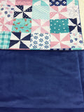 Navy Minky Smooth & Patchwork Quilt Pattern Blanket