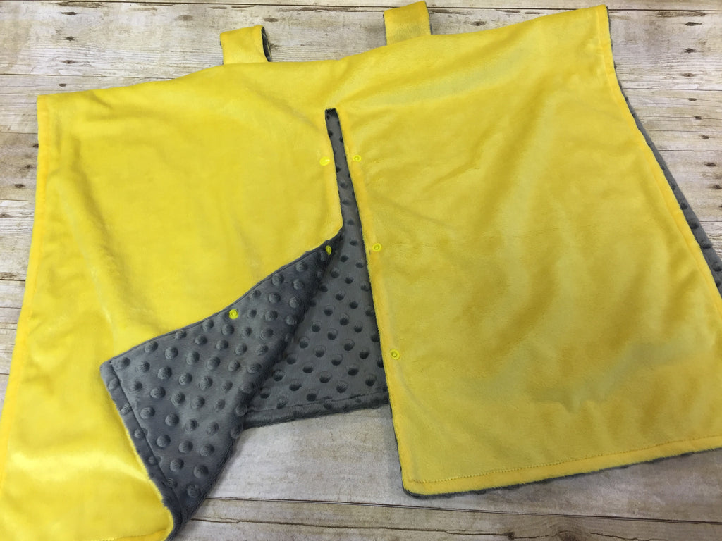 Super soft minky car seat canopy cover - bright yellow/grey can be personalized with baby's name!