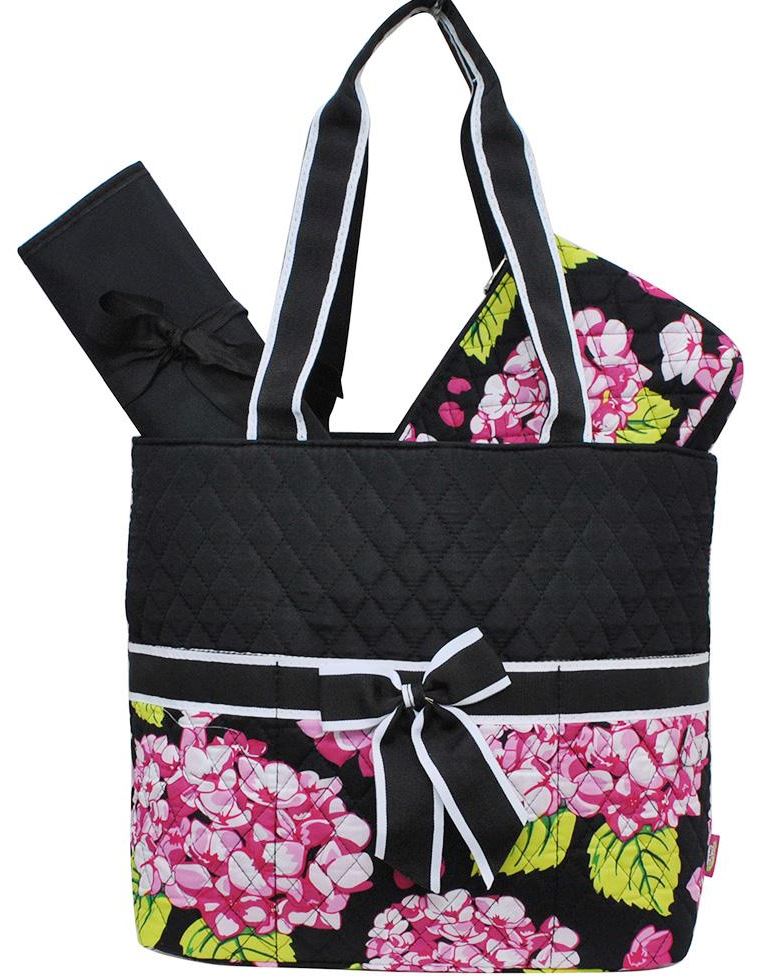 Black & Pink Hydrangea Diaper Bag