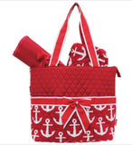 Red/Anchor Print Quilted Diaper Bag